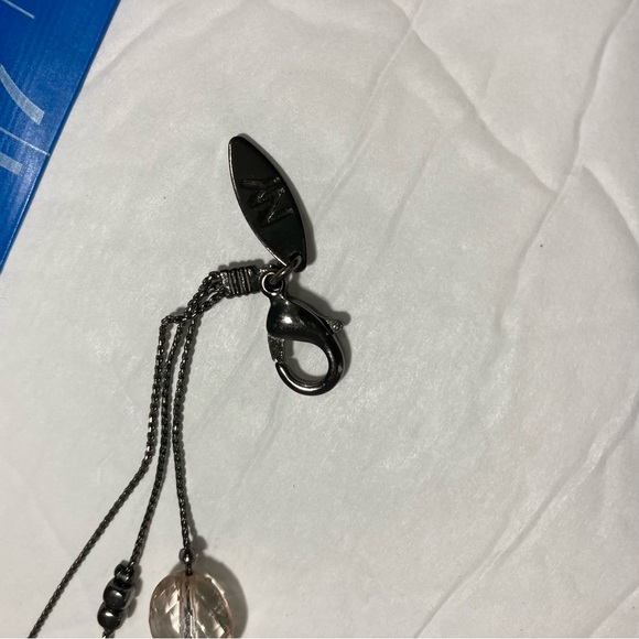 Three Strand Antique Black Chain and Amber Stone Necklace - Picture 7 of 7